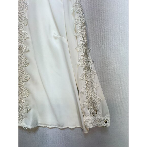 Liz Clayborne Womens Lace Flower Blouse Stretch Sz XL Cream Croquette - Picture 4 of 10